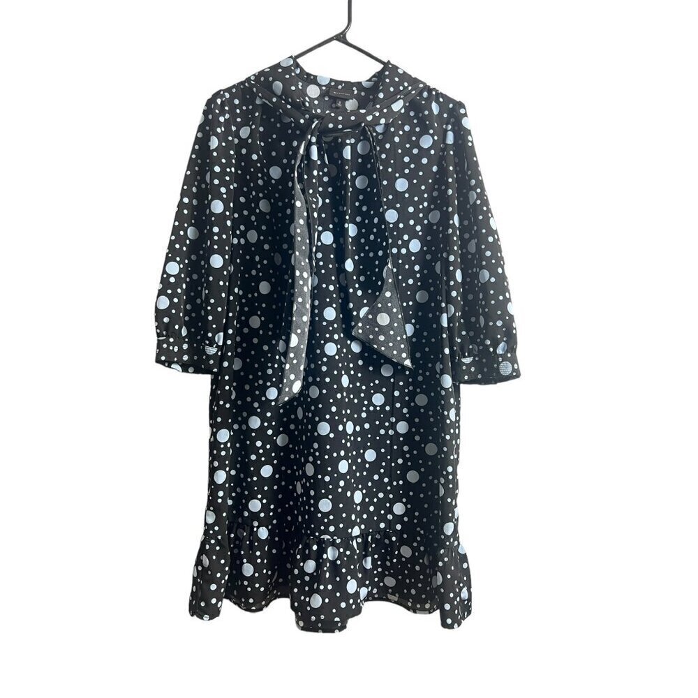 Who What Wear Women's Navy Blue Polkadot Ruflly Bottom Dress